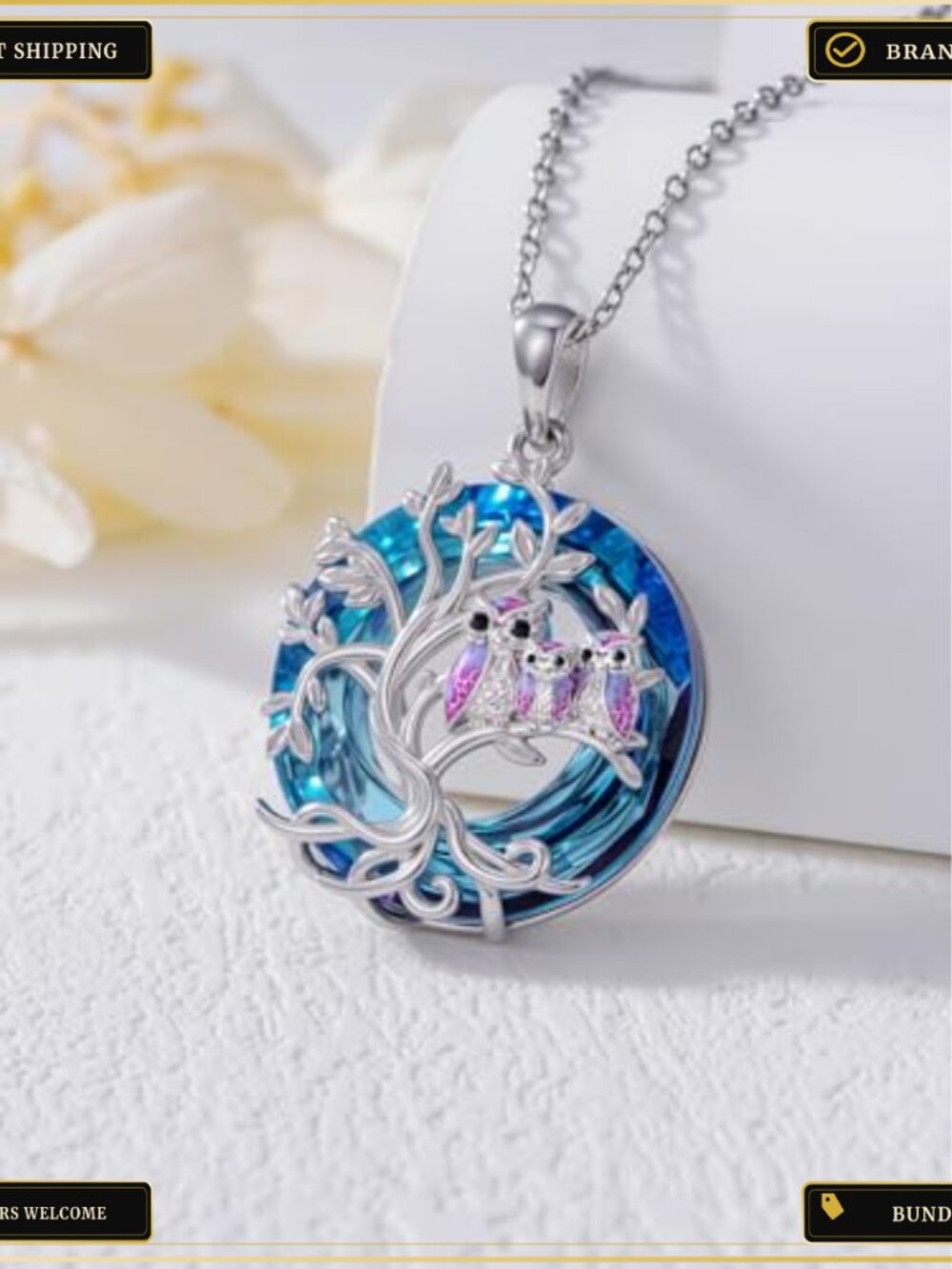 Sterling Silver Tree of Life Owl Necklace 925 Jewelry Gift - Picture 4 of 4